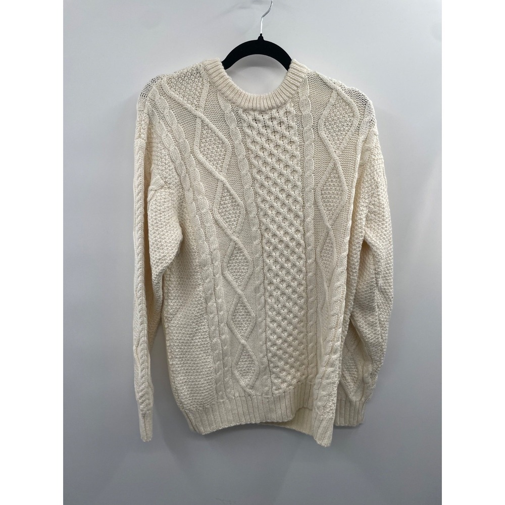 NWT SAOL Fisherman Cable Knit Irish Sweater Men's Medium Cream Classic‎ Pullover